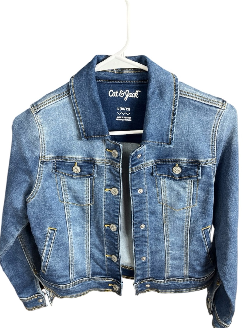Cat & Jack Kids Denim Trucker Jacket Medium Wash Stretch - Size L (10/12)